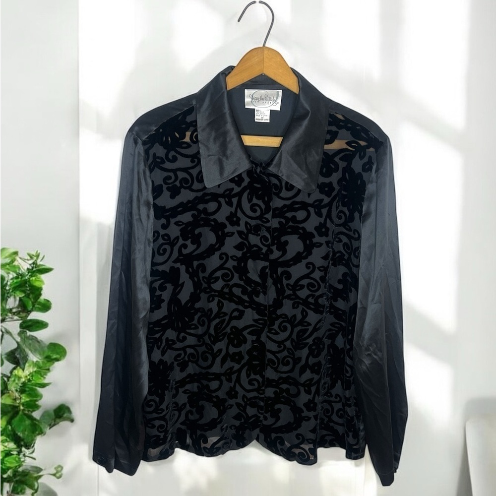 Vintage Diane von Furstenberg Silk Velvet Burnout Blouse Black M